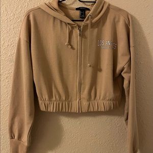Cropped Nude Zip Up Hoodie
